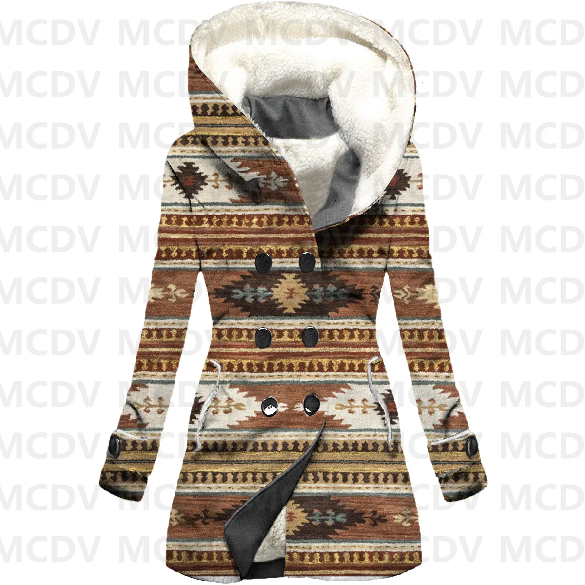 Retro Totem 3D Printed Fleece Hooded Cloak Women Thick Warm Coat Women's Winter Warm Overcoat Casual Clothes 06