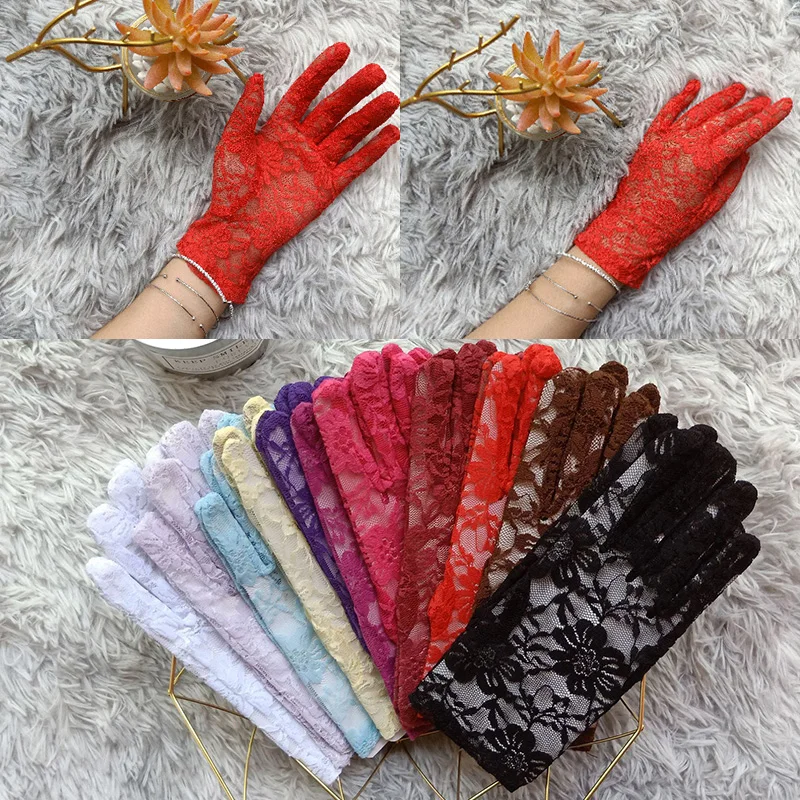 

Female Sexy Lace Driving Gloves Soft Anti-Skid Solid Color Big Chrysanthemum Sunscreen Gloves Ultra-Thin Floral Lace Mittens