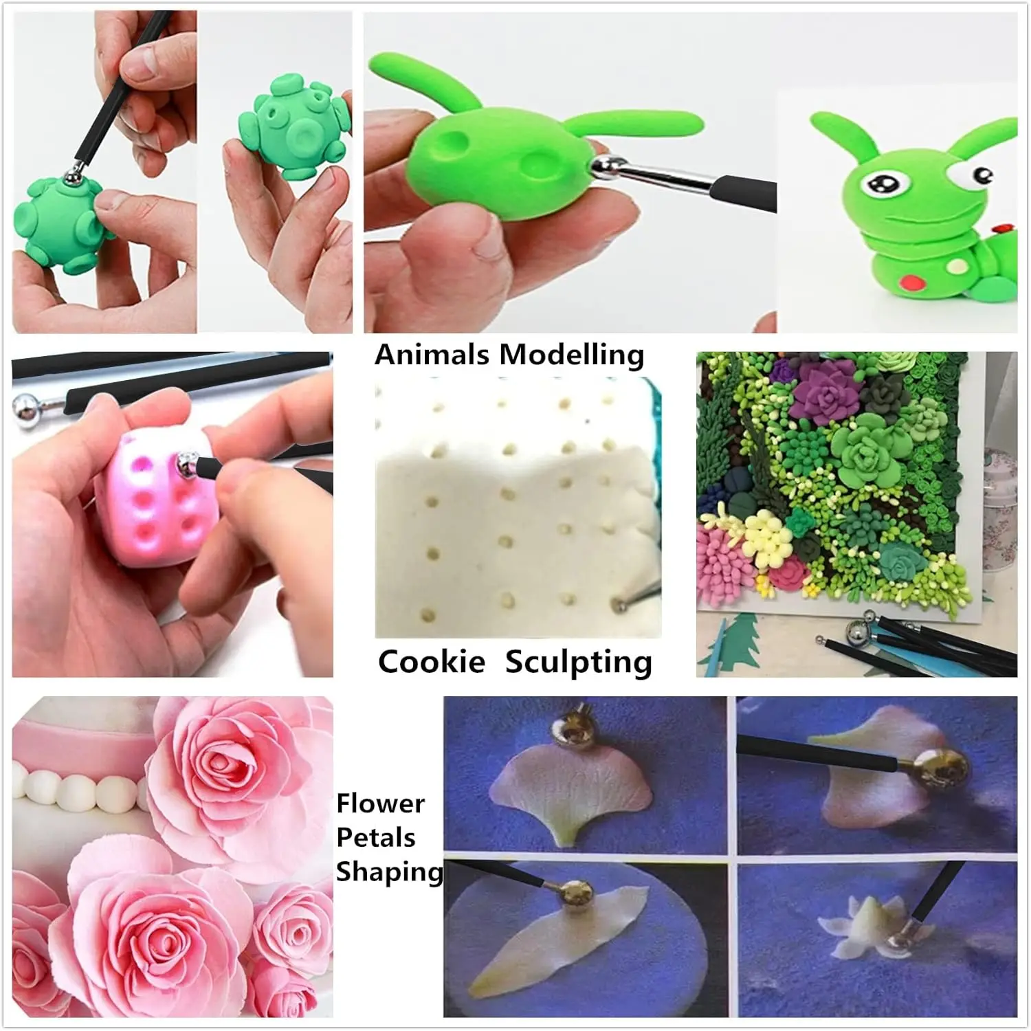 4pcs Modelling Ball Tools Set Stainless Steel Double-end Dotting Tools Fondant Sugar Craft Decorating Flower Clay for Shaping 6