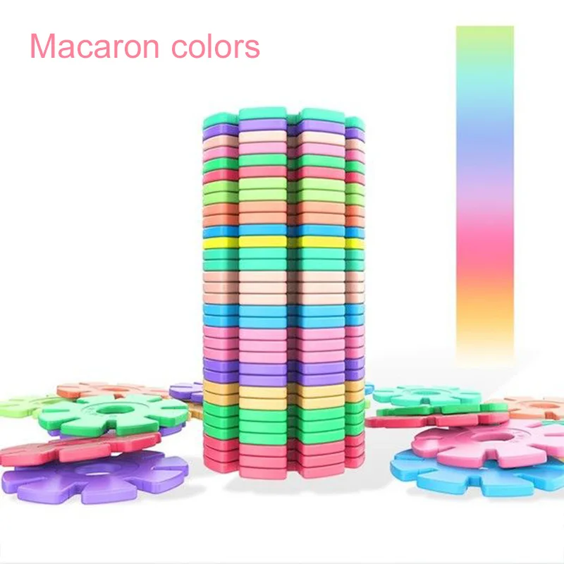 60/100/200pcs 어린이 눈송이 빌딩 블록 장난감 마카롱 색상 DIY 유치원 게임 조립 교육 장난감 선물 TMZ