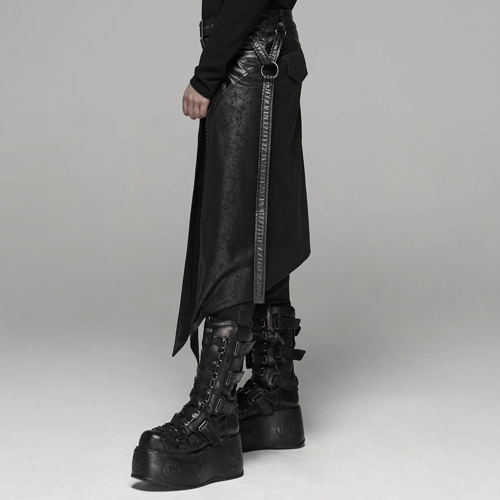 PUNK RAVE Men's Punk Removable Side Stereo Pocket Half Skirt Stage Performance Party Club Cosplay Men  Pants 4