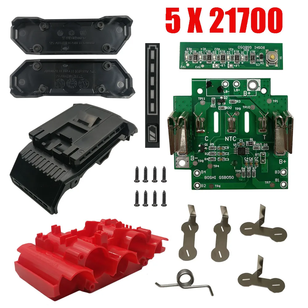 5X21700 BAT618 Custodia in plastica per batteria agli ioni di litio BMS PCB Circuito di protezione di ricarica Shell per Bosch 18V BAT610 BAT609 SCATOLA - immagine 2