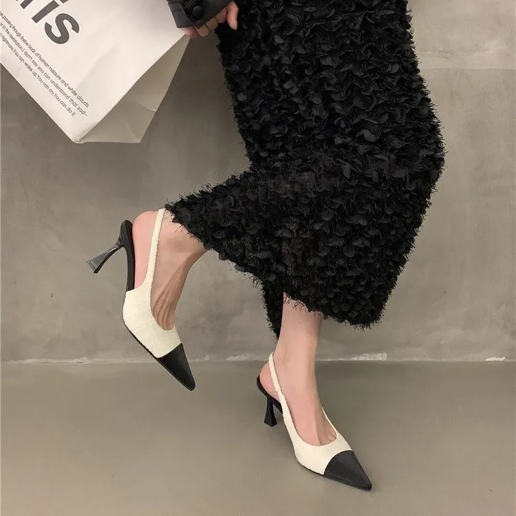 Fashionable Comfortable Elegant Sexy Small Toe Stiletto High Heels French High Heels Baotou Back Hollow Sandals Women