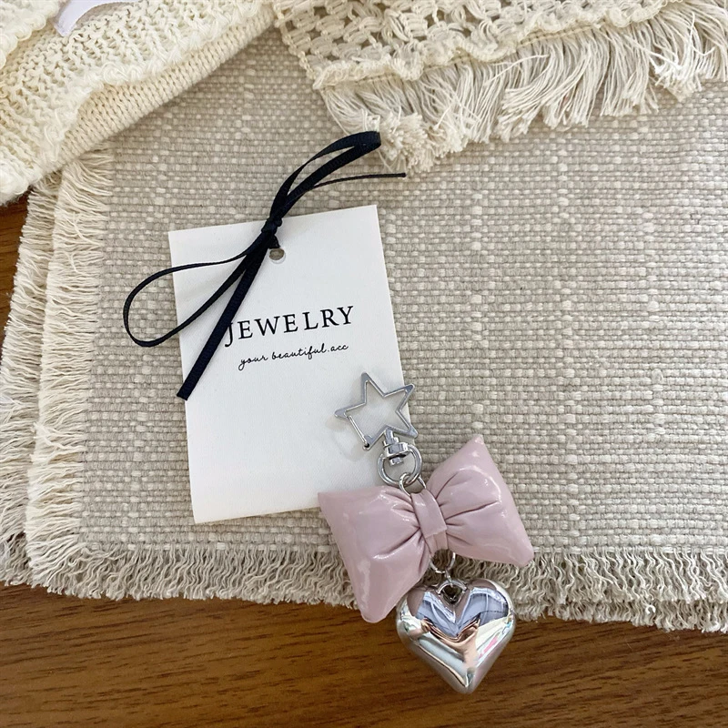 Elegant Heart Bow Lanyard Wrist Strap Keychain and Backpack Accessory Gift