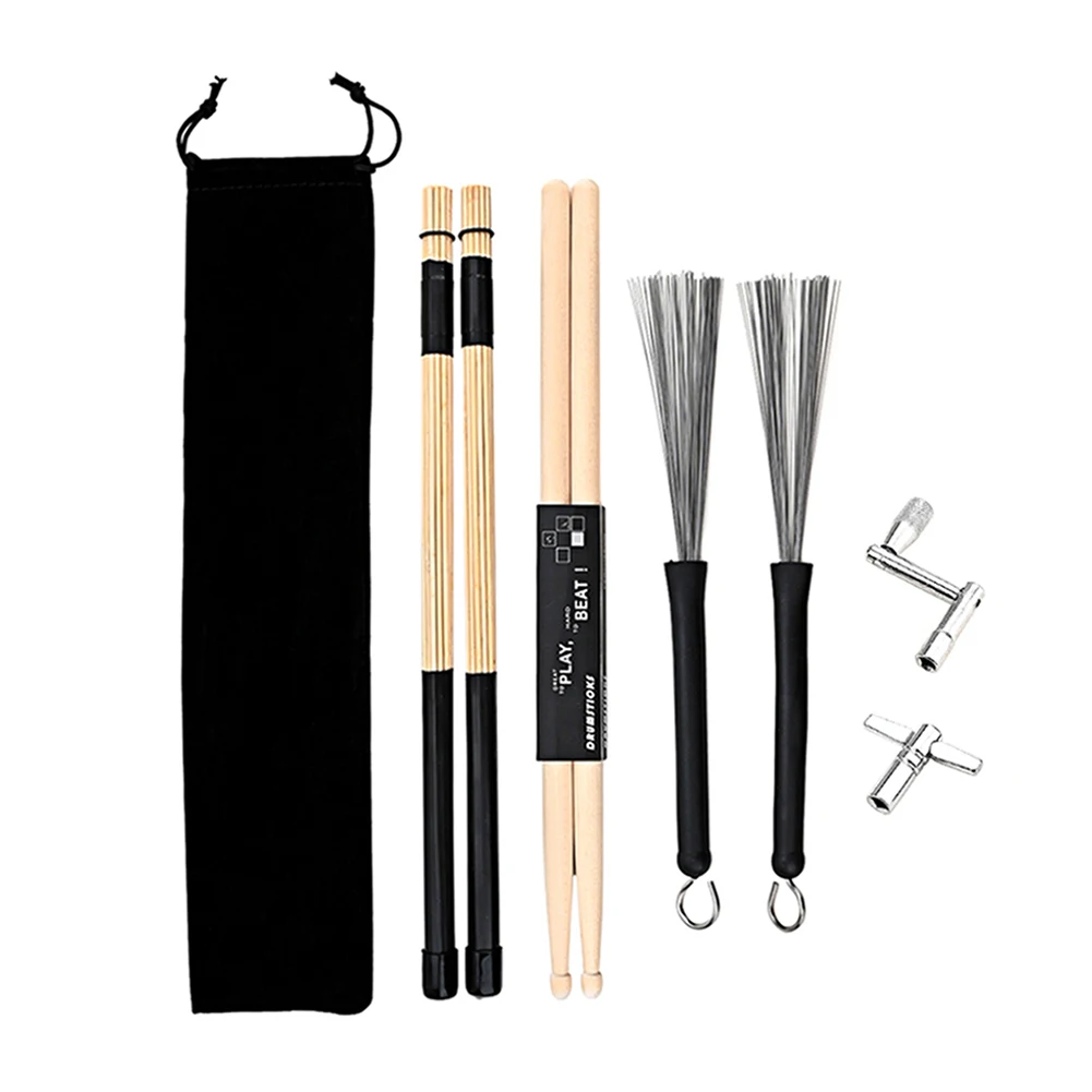 Drum Rod Sticks Set Wire Brushes Percussion Instrument Accessories 5A Maple Wood
