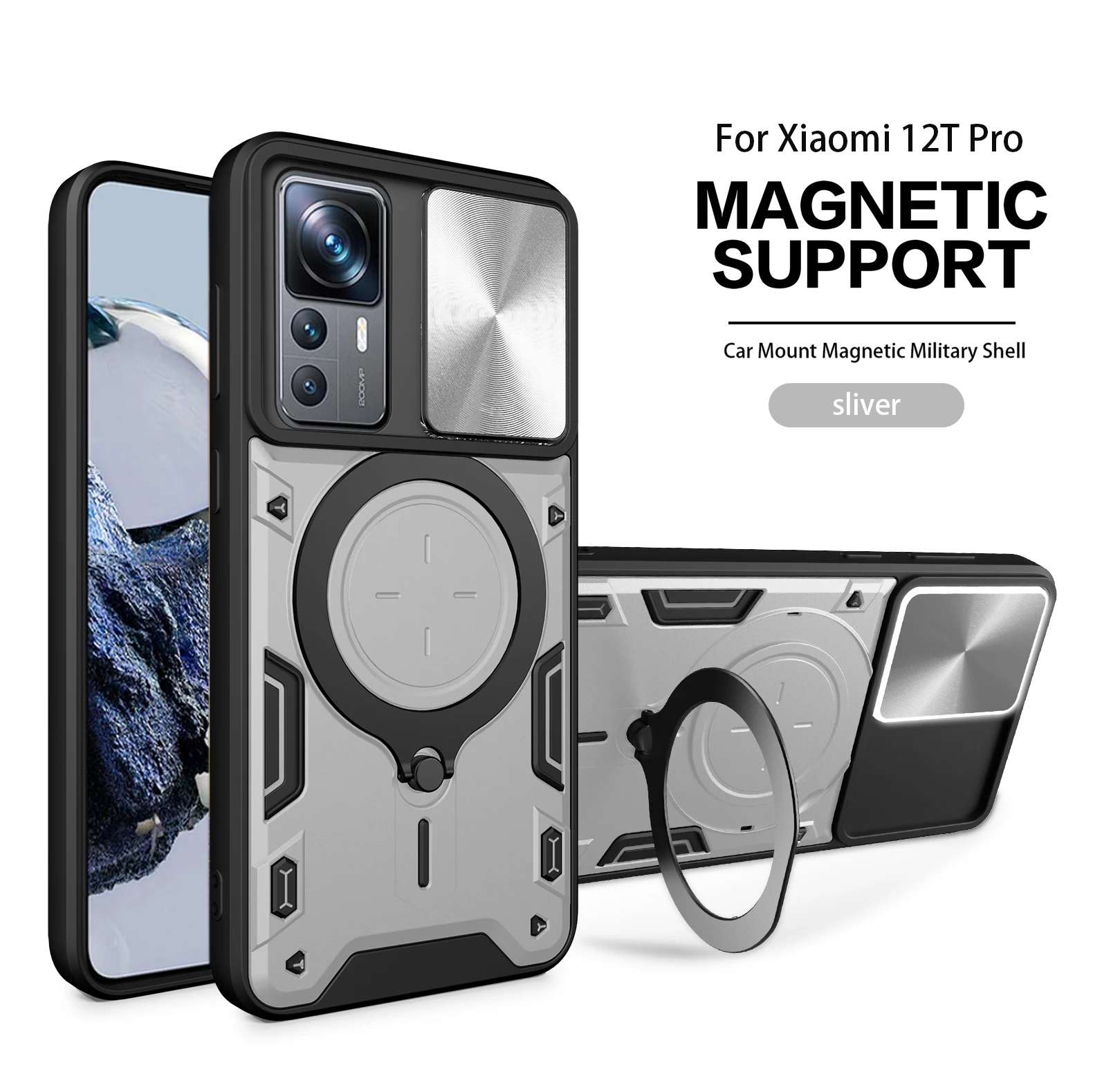 

Luxury For Magsafe Magnetic Ring Holder Phone Silicone Case For Xiaomi 12T 13 Poco X5 F5 Pro Lite Slide Camera Protector Cover