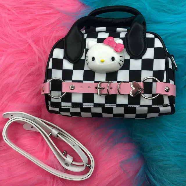 Hello Kitty Sanrio Gothic Girl Retro Women Crossbody Bag Hot Girls Black  Pink Contrast Fashion Handheld Leather Bag Holiday Gift - AliExpress