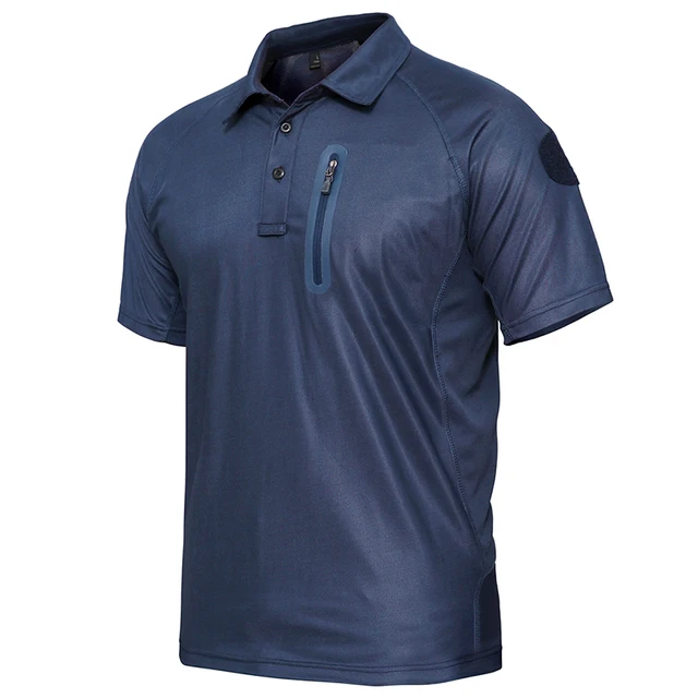 Summer Short Sleeve Tactical Shirt Men Performance Polo Shirts with Zipper Pocket Quick Dry Outdoor Travel Hiking Shirt USA Size - Image 5