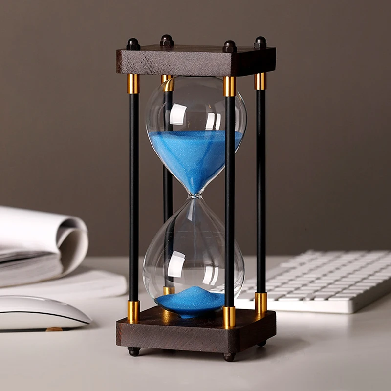 30 Minutes Hourglass Timer Vintage Wooden Frame Four Pillar Hourglass Study Living Room Decoration Decompression Sand Clock