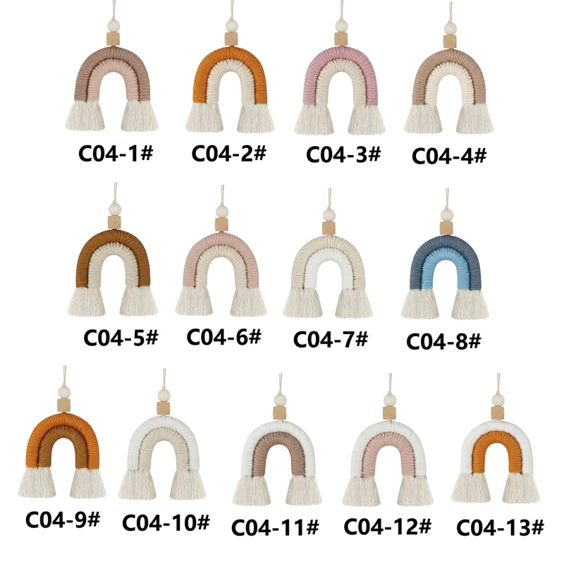 Macrame Rainbow Wall Hanging Decoration Boho Home Decor Party Supplies Baby Shower Dorm Kid Room Bead Car Ornaments 5