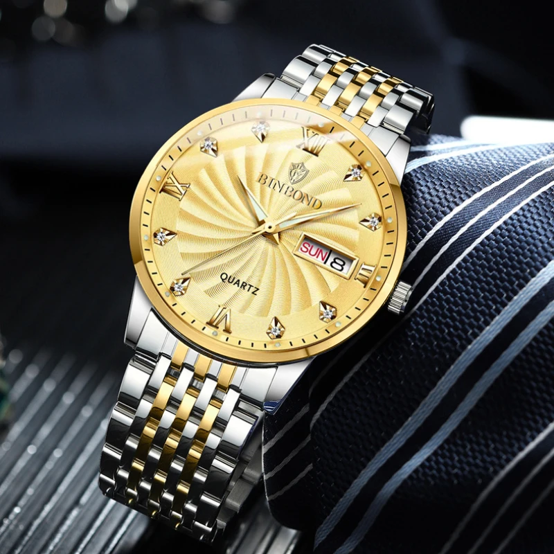 

NEW Business Style Watch Men Stainless Steel Strap Quartz Wristwatches Man Luxury Fashion Watches Luminous Hands with Date Week