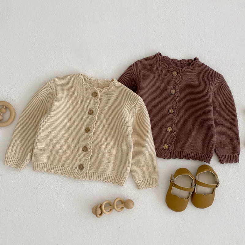 Baby Girls Sweater Toddler Girls Knitted Cardigan Spring Autumn Solid O-Neck Knitwear Coat