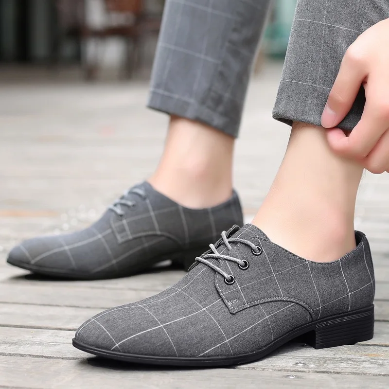 Men's Dress Shoes Breathable Canvas Shoes Pointed Toe Business Casual Shoe Wedding for Men Lace-Up Oxford Shoe Big Size48