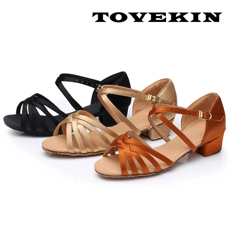 

TOVN satin brown beige black gold Zapatos Salsa Mujer Zapatos De Baile Latino Mujer Tango latin dancing shoes for girls women