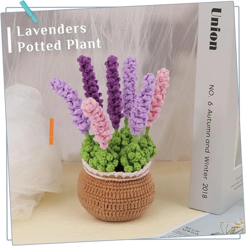 BUDDUR Purple Lavender Crochet Knitting Kit With Crochet Hooks And Cotton Yarn Thread For Fabric Weaving DIY Handmade Craft Set