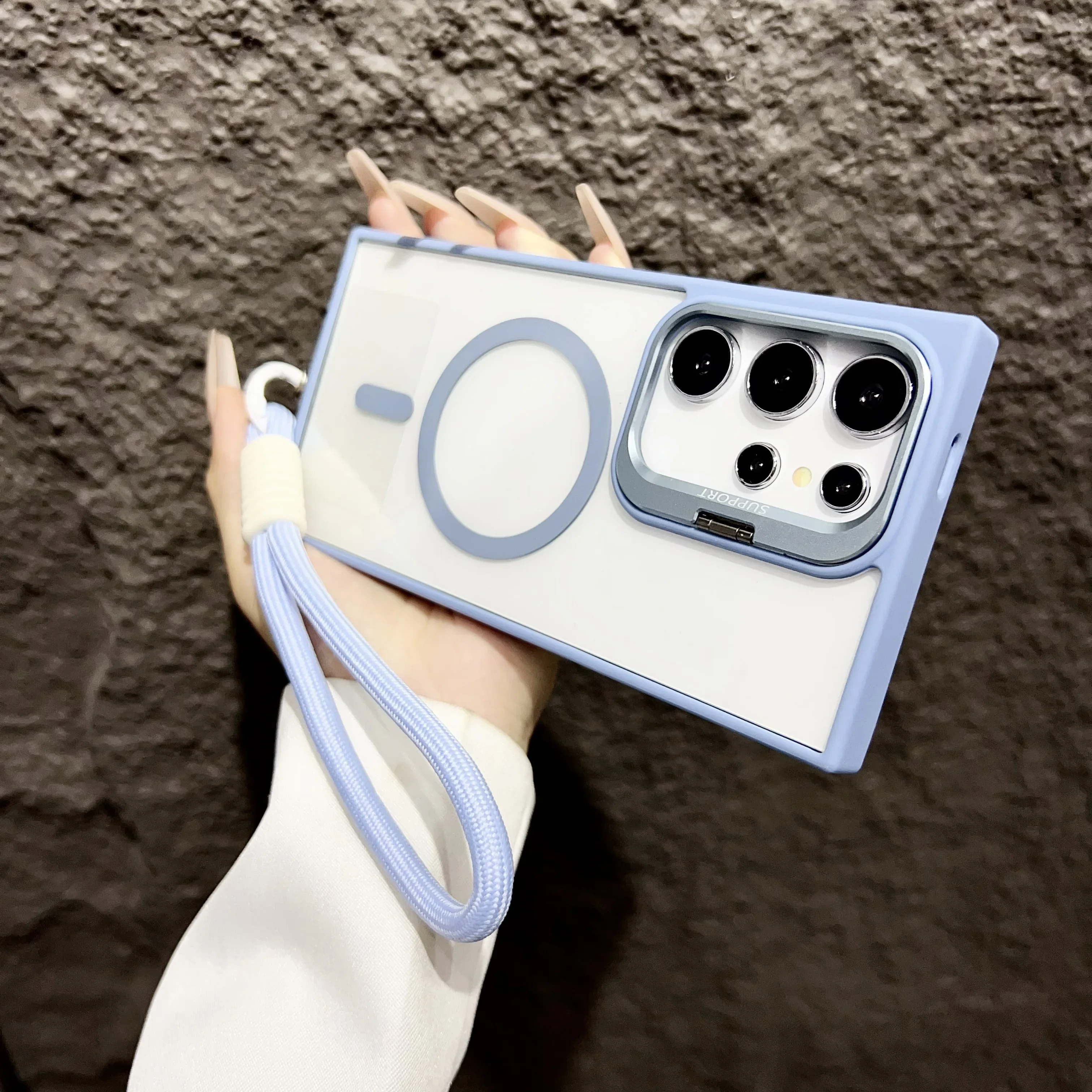 حامل مغناطيسي Magsafe مع حافظة شفافة بحبل لهاتف سا...