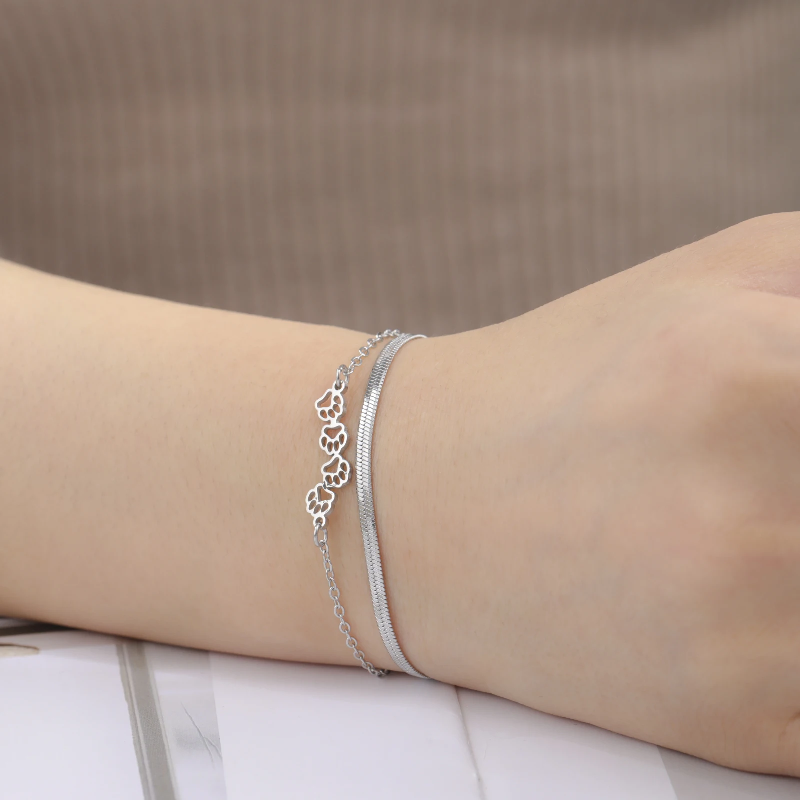 Cat Dog Paw Chain Women's Hand Bracelet Cute Animal Charm Bracelet Stainless Steel Jewelry - PeticaDeals