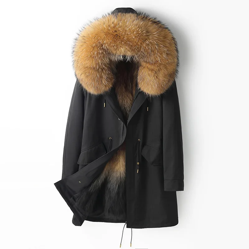 Parker's Men's Leather Mid - Long Fox Hair Linceul Amovible Autumn Winter New Hair One