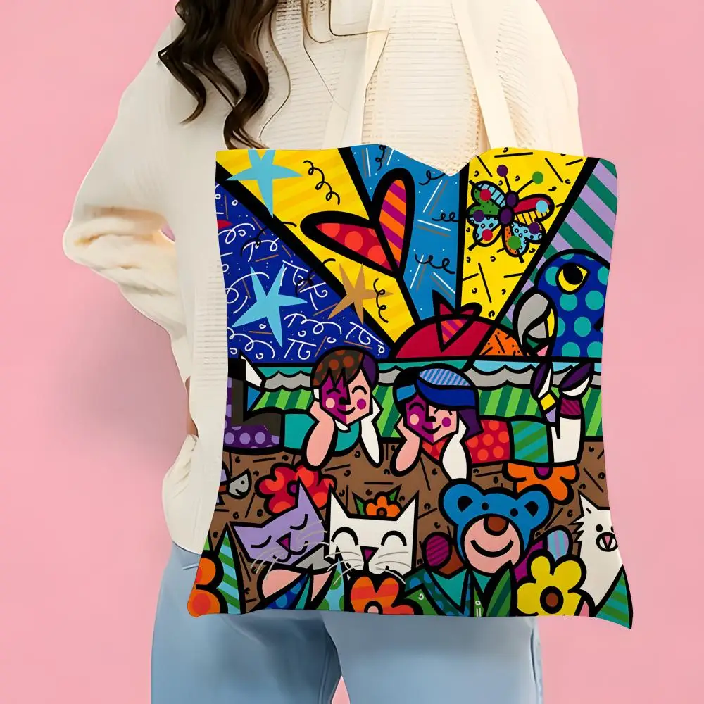 Double-Sided Printed Canvas Tote Bag - Eco-Friendly Reusable Handbag by Romero Britto