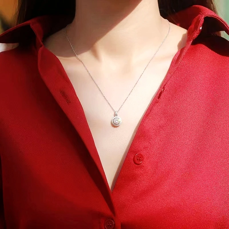 925 فضة 1-2 قيراط مويسانيتي قلادة مستديرة قلادة سل...