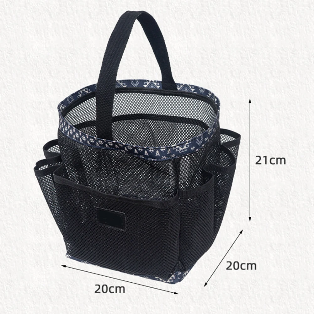 Black Mesh Shower Caddy With Multi Pocket Multifunctional Mesh Storage Bag For Bathroom Camp
