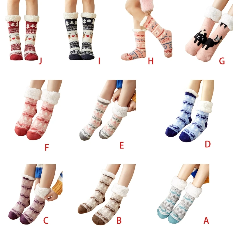 

Women Winter Warm Fuzzy Faux Fleece Lined Slipper Socks with Non Slip Grippers Christmas Reindeer Knitted Floor Hosiery