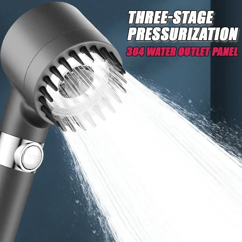 High-pressure Shower Head 3-mode Adjustable Spray with Massage Brush Filter Rain  Faucet Bathroom Accessories images - 6