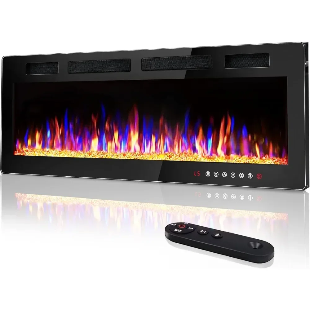 72 inch ultra-thin electric fireplace in-wall recessed and wall mounted fireplace heater,linear fireplace with multicolor flame