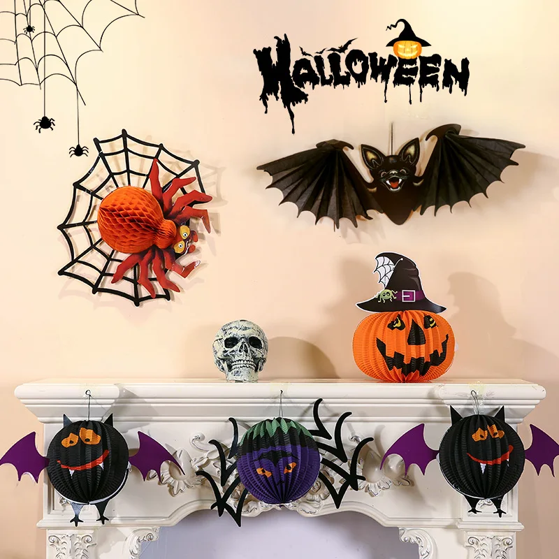 

Halloween Decoration Pumpkin Spider Honeycomb Ball Ghost Festival Cartoon Hanging Ornaments Kids Favors Happy Halloween Day 2023