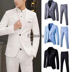 3 Pieces Sets Men Blazers 2023 Wedding Formal Suits Elegant Business Luxury Full Vest Pants Coats Classic Jackets Male Work Wear