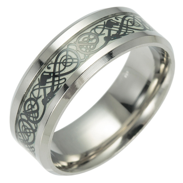 Luminous Dragon Ring Love Heart Retro Stainless Steel Fluorescent Rings for Men Plus Couple Rings  Luxury Jewelry Gift