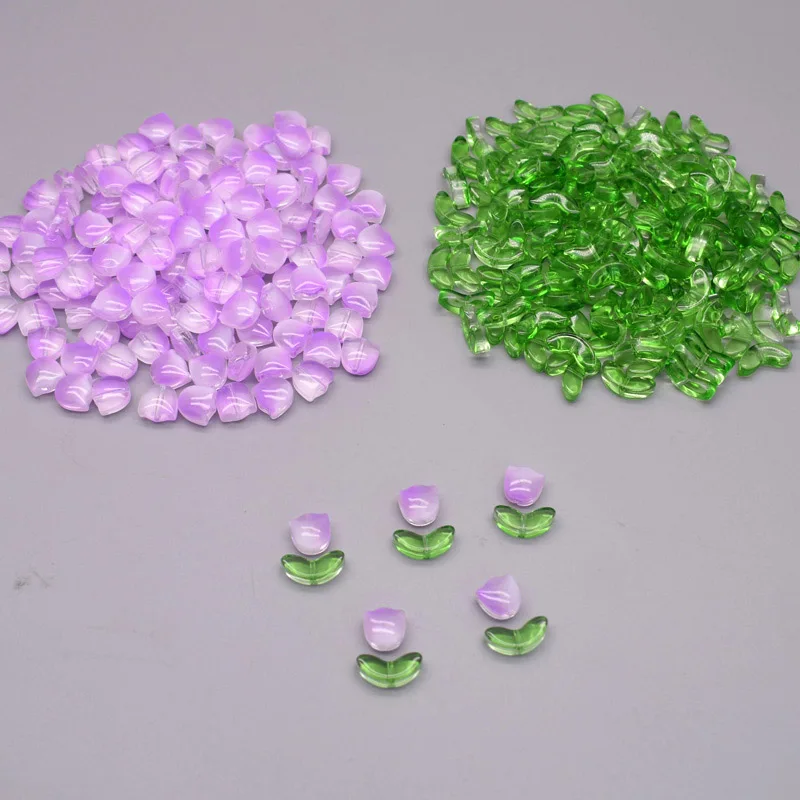 30pcs 9mm Multicolor Glass Tulip Flower Beads