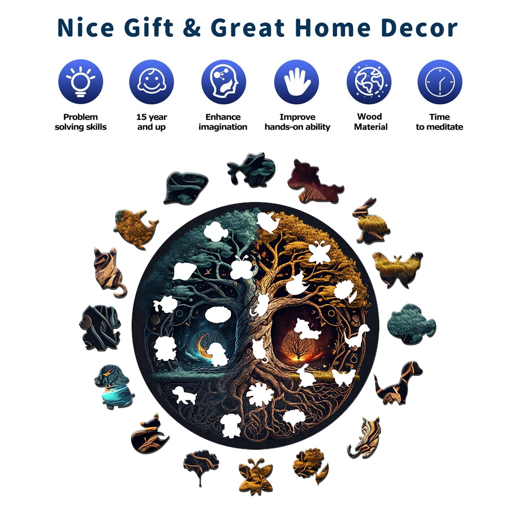 Jigsaw Puzzles Wooden Jigsaw Puzzles Wooden Puzzle Toys Yin-Yang Life Tree Wooden Jigsaw Puzzle For Adults