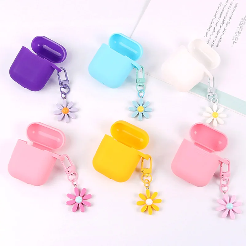 

Daisy Flower Headphone Case Key Chains Durable Colorful Light Resin Keyholder Car Key Bag Souvenir Gifts Keyring Accessories