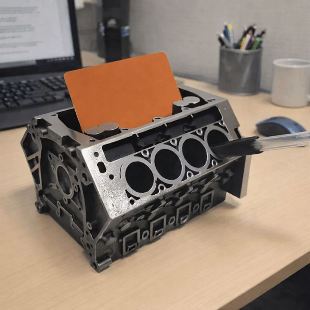 독특한 수지 엔진 모양 명함 홀더 대용량 블랙 명함 홀더 장 펜 홀더 프론트 데스크