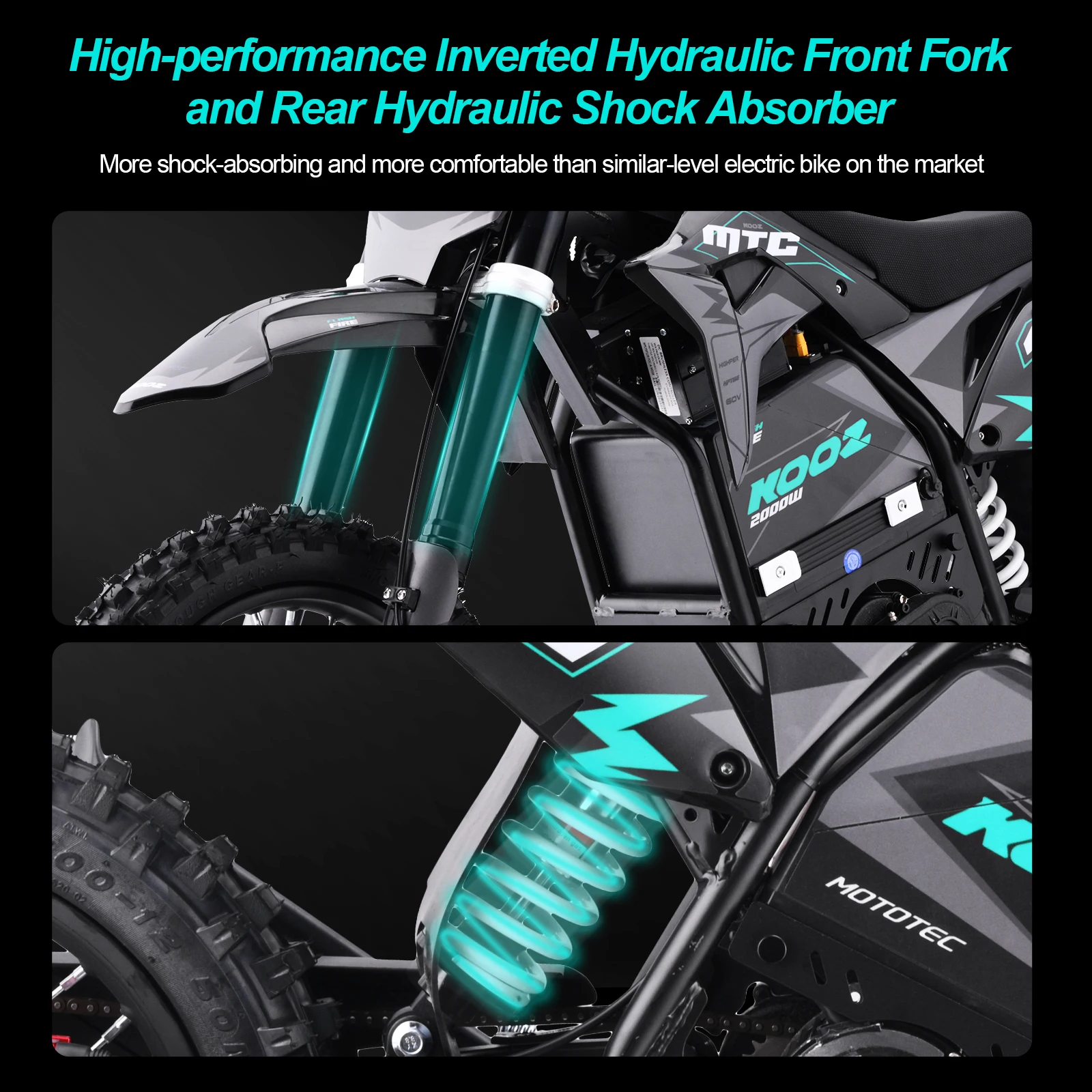 KOOZ HP115E 60V 2000W Electric Motorcycle for Kids and Teens,Electric Dirt Bike Up to 40 MPH & 18 Miles Long-Range.