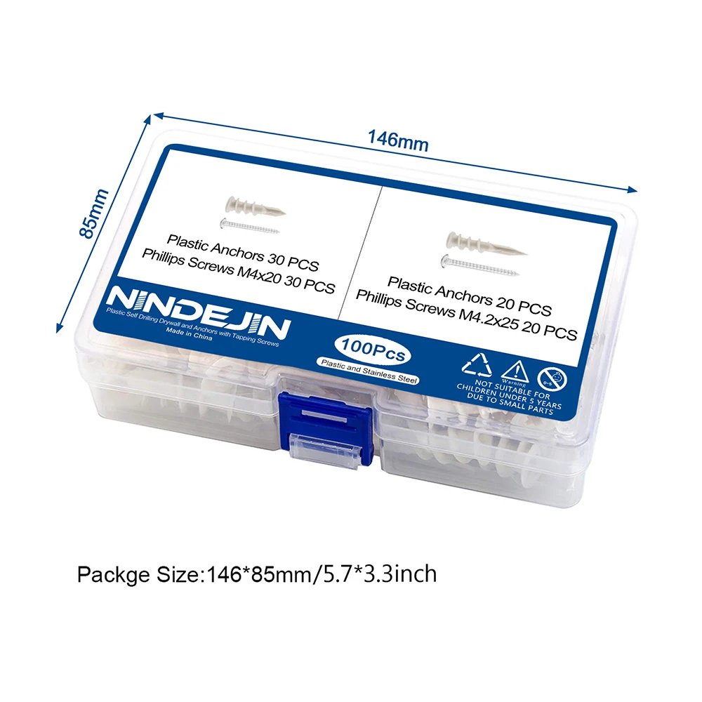 NINDEJIN SLDMY Anclajes de plástico para paneles de yeso autoperforantes, kit de 100 piezas para paneles de yeso - Image 6