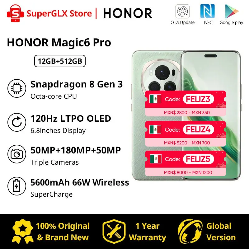 2024 new Global Version HONOR Magic6 Pro Snapdragon 8 Gen 3 6.8'' Quad-Curved Floating Screen 180MP Periscope Telephoto Camera