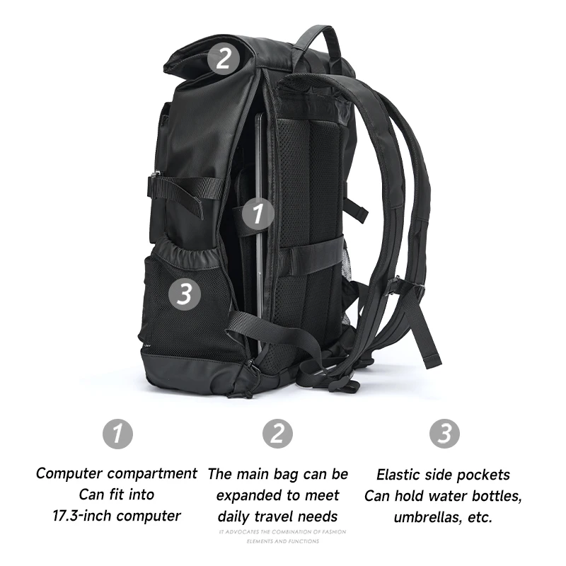 MATE ELAN Large Men Travel Backpack 17.3 Inch Laptop Bag Waterproof Outdoor Sport Hiking Backpack Stylish College Schoolbag 5
