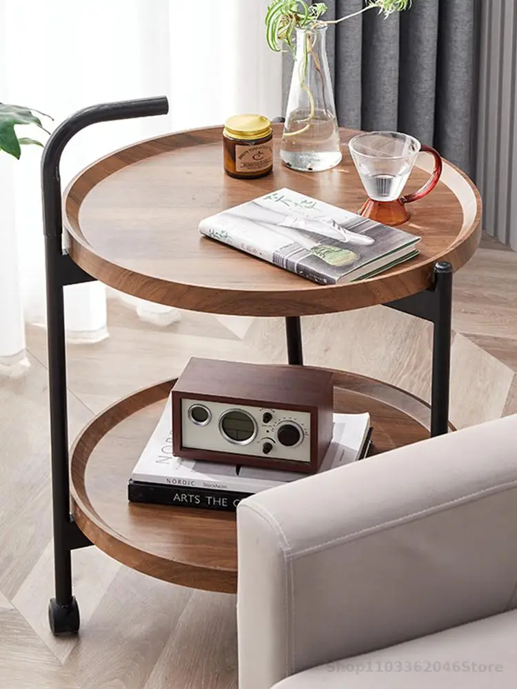 Movable Small Coffee Table Trolley Living Room Sofa Side Table Mini Small Storage Rack with Wheeled Nordic Style Dining