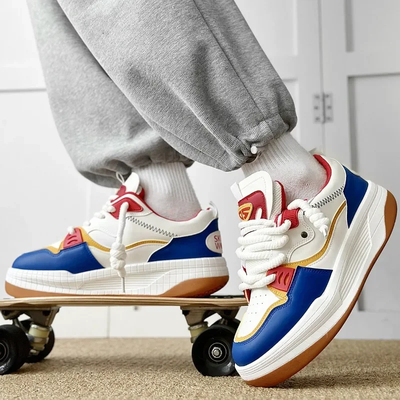 

Fashion Designer Mens Sneakers Mixed Color Bread Running Casual Sports Shoes Lace-up Breathable Platform Pu Leather Male Shoes