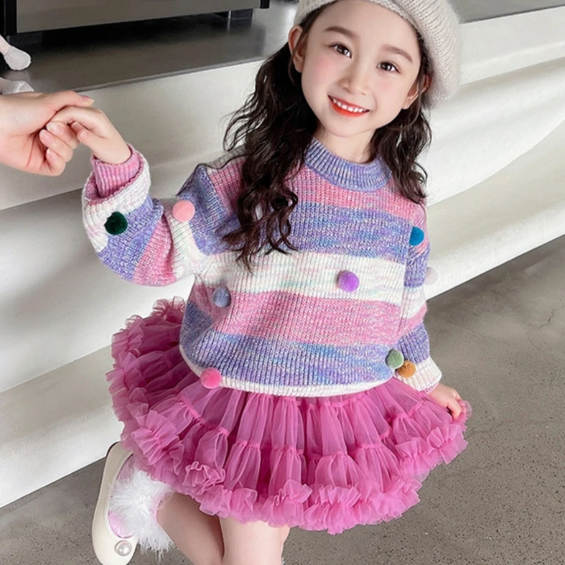 

Girls Sweater Wool Coat Kids Tops Knitting 2023 Vintage Thicken Warm Winter Autumn Toddler Cottons Pullover Children's Clothing