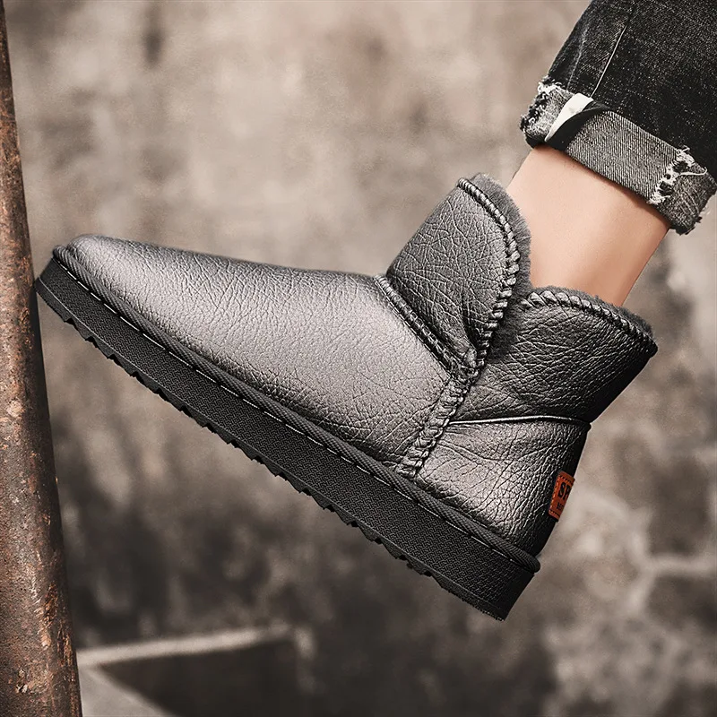 Men's Snow Boots High Top Cotton Shoes Couples Fashion Casual Shoes Pu Leather Winter Fur Cotton Warm Comfortable Light Sneakers
