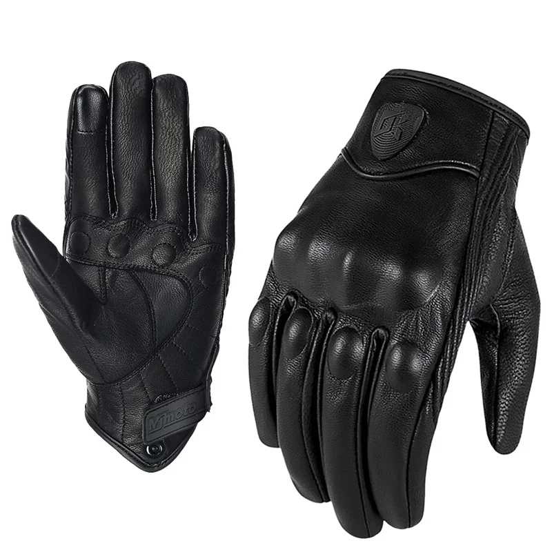 

Full Finger Motorcycle Gloves Leather Gloves Black Unisex Breathable Riding Equipment guantes piel hombre