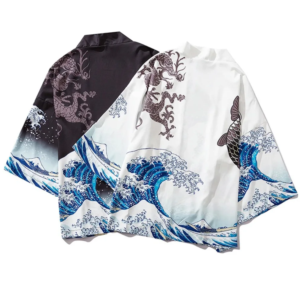 3D Dragon print Yukata Men's and women's fashion Cardigan Loose Haori Obi Asian clothing Harajuku Japanese Cosplay kimono