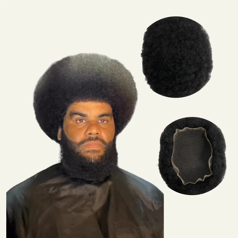 

European Virgin Hairpiece #1b 8mm Root Afro Male Toupee 8x10 Swiss Lace Unit for Black Men