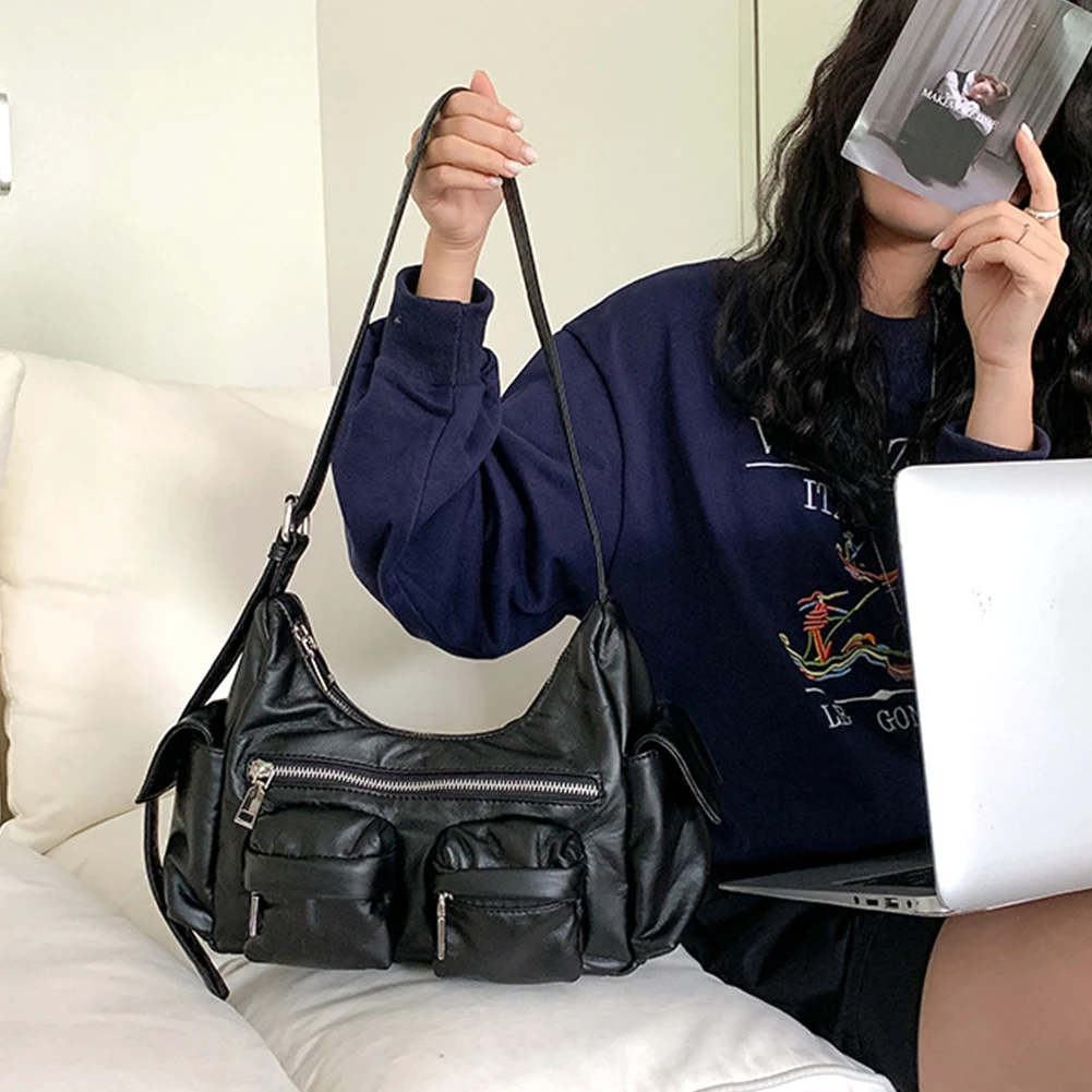 Women Retro Shoulder Bag Large Capacity Leather Tote Handbag Versatile PU Satchel Sling Bag Top Handle Bag Girl Stylish Purse