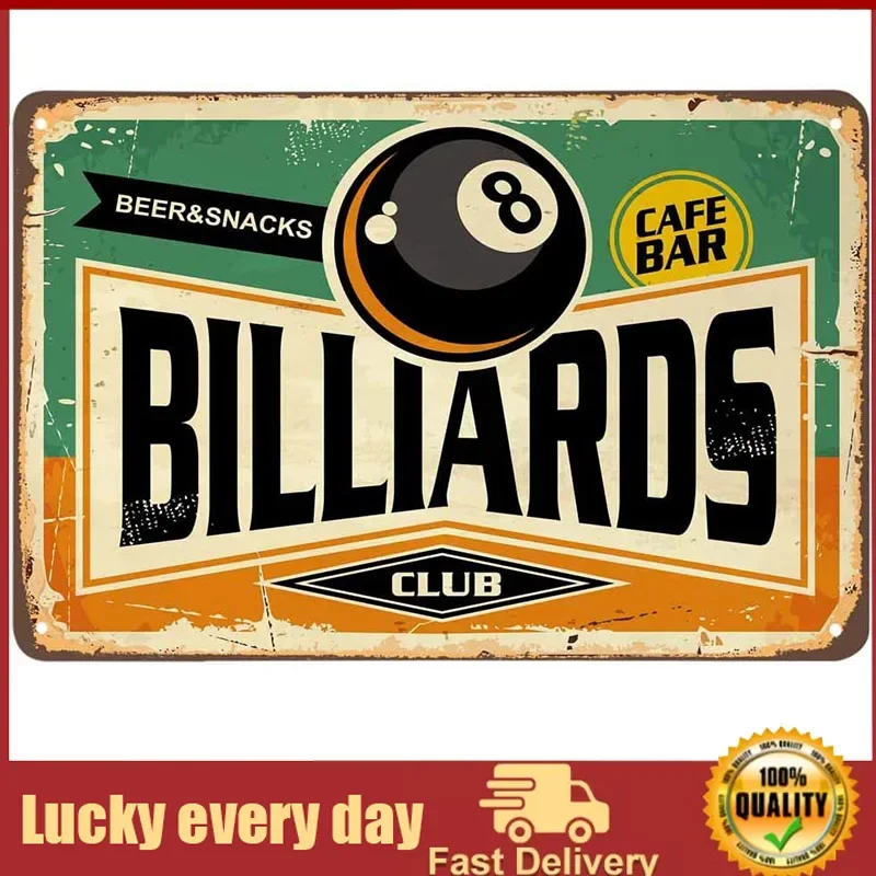 

Billiards Tin Sign,Cafe Bar Beer Snacks Vintage Metal Tin Signs for Cafes Bars Pubs Shop Wall Decorative Funny Retro Signs