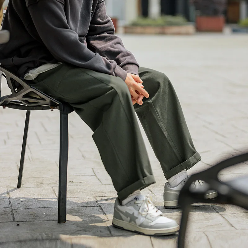 Work casual pants straight tube splicing patch pocket design feeling long cargo pants men baggy pants