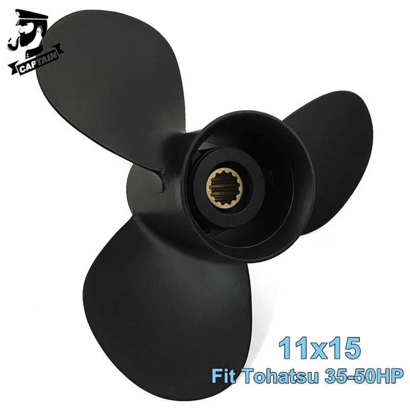 Captain Boat Outboard Propeller 11x15 Fit Tohatsu Engines 35HP 40HP 50HP MFS40A MFS50A Aluminum 3T5B64532-0 13 Tooth Splines RH